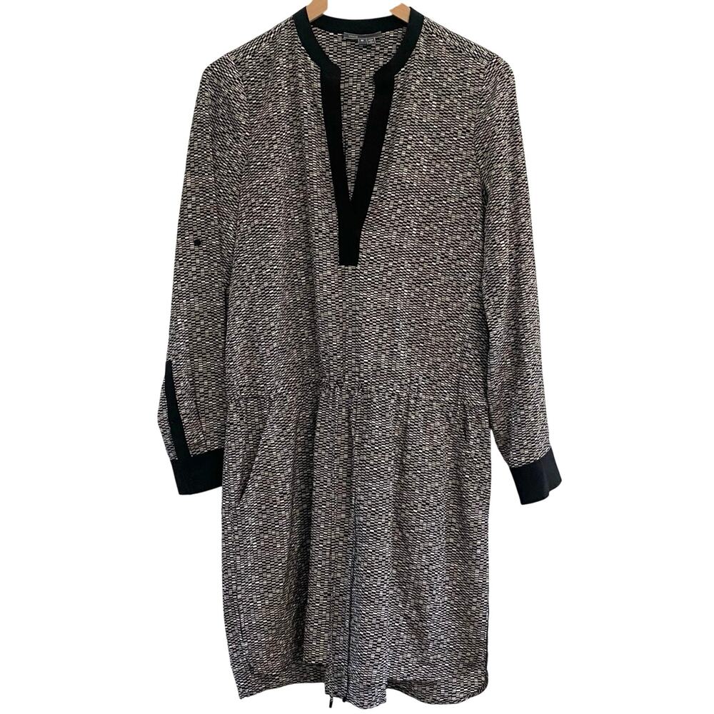 Vince 100% Silk V-Neck Dress Roll Tab Sleeves Size Medium Career Quiet Luxury